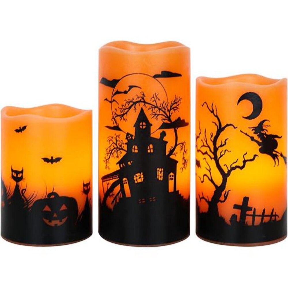 Halloween Flickering Flameless Candles with 6 Hour Timer Battery Operated LED